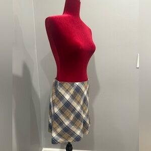 Vintage Y2K Esprit Plaid Wool Mini Skirt Blue